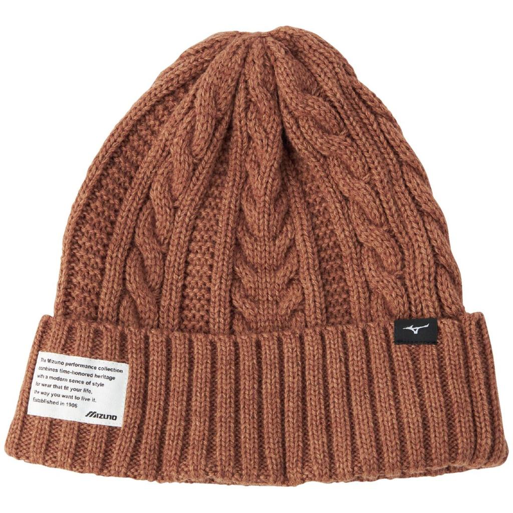 Mizuno Breath Thermo Outdoor Cable Knit Brown B2JWC530 Cap, Heat-Generating Material, Heather,