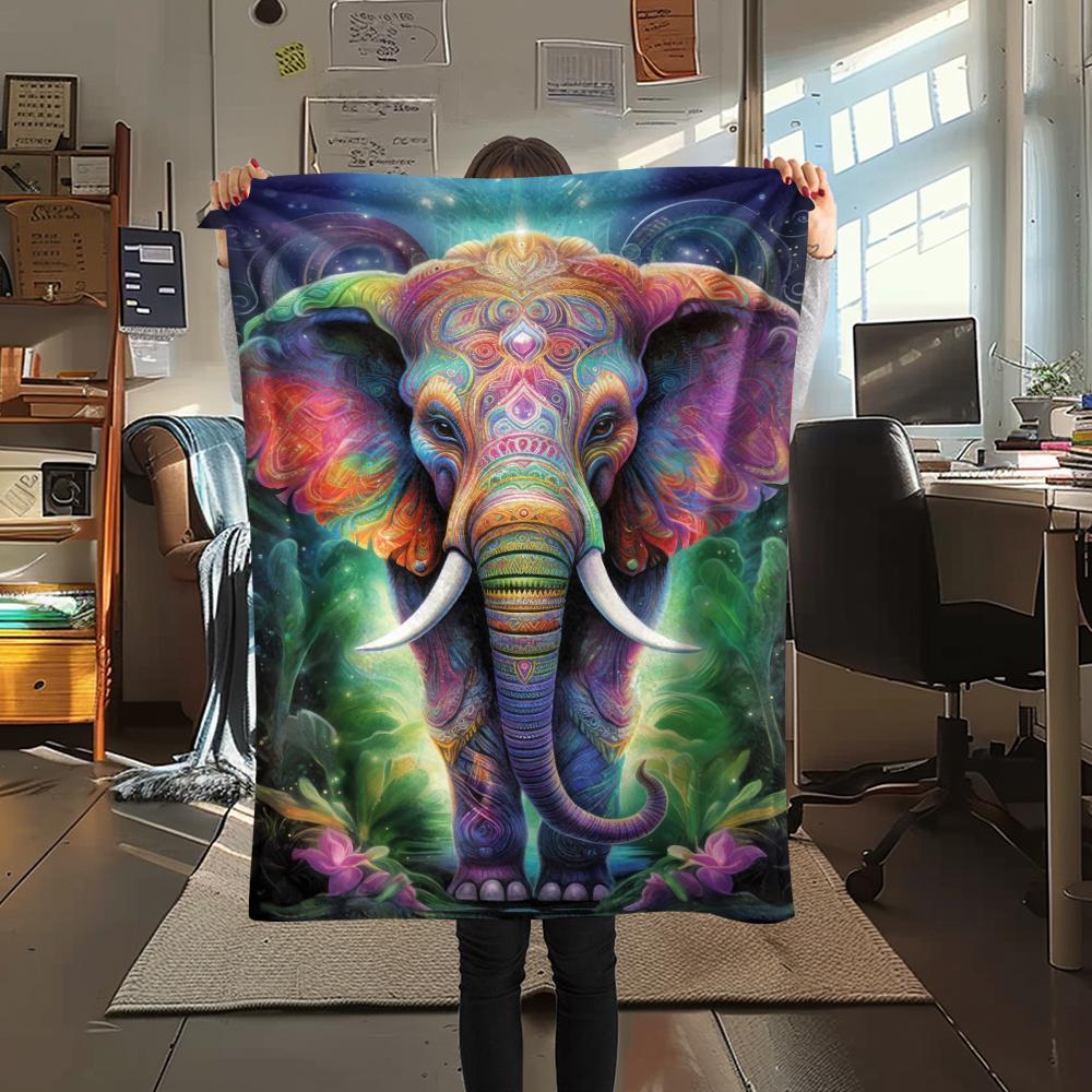 1Pc Abstract Elephant Print Flannel Blanket, High quality Comfortable for All Seasons, Home Decor, Warmth and Comfort, Perfect for Gifts