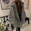 Dámska retro vlnená bunda s kohúťou stopou, top s kapucňou, voľný strih, trendy