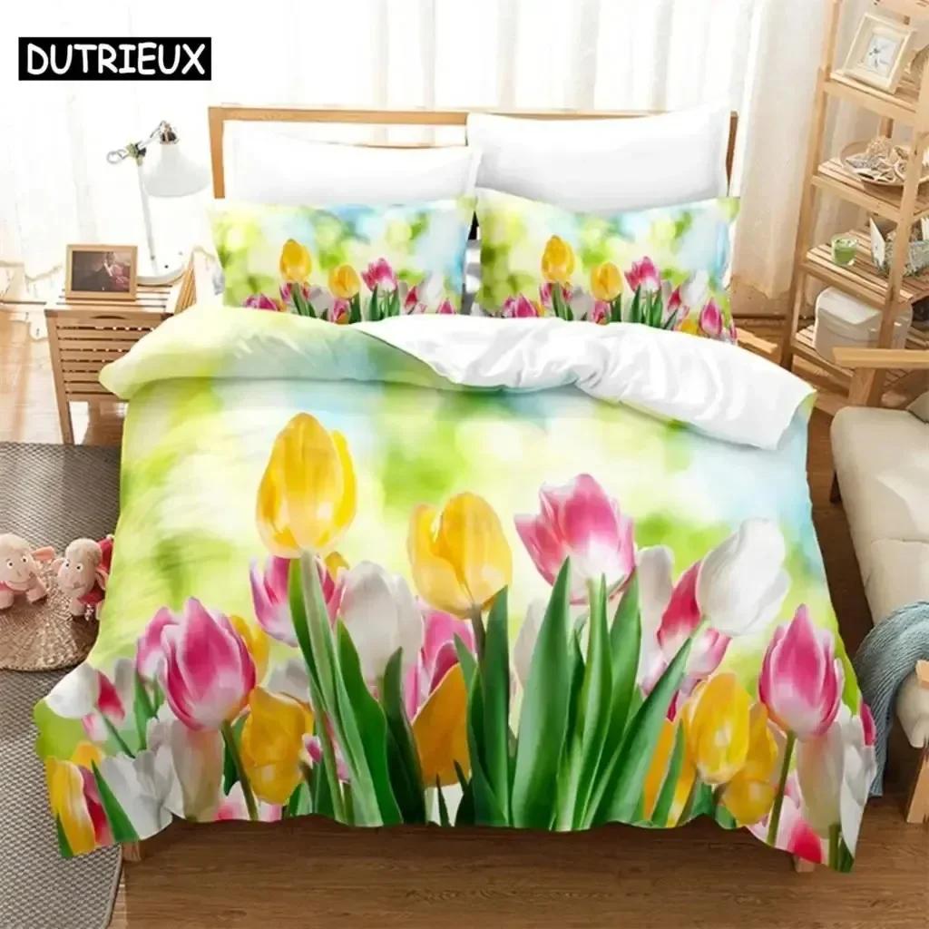 Luxury New 3D Print Tulip Comfortable Duvet Quilt Cover Pillowcase Bedding Set Children Bedroom Decoration Home Textile