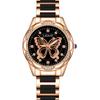 Women Quartz Watch Simulation Ceramic Rhinestone Butterfly Wristwatch
