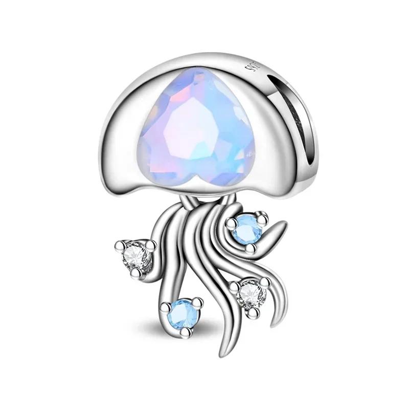 Sparkling Purple Charm Bead Components Copper Metal Jellyfish Birthday Pendant Bead Component Bead Component Compatible Authentic Original Bracelet
