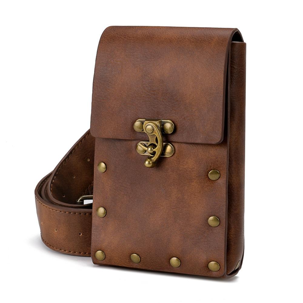 European and American Punk Women's Bag, Retro Brown, Outdoor Mobile Phone Change, Mini Bag, Sports and Leisure, Mini Waist Bag