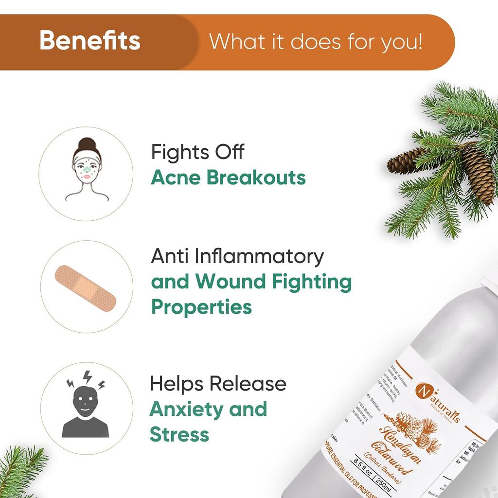 Naturalis Essence of Nature Himalayan Cedarwood Essential Oil for Skin, Hair and Aromatherapy - 250ml