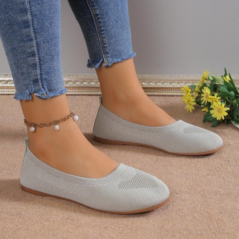 Large size fly-woven single shoes women's spring and autumn new round head low heel lazy casual mother shoes