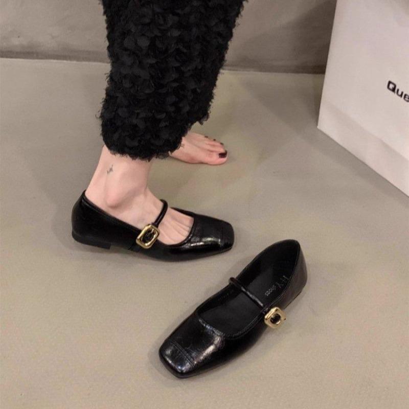 Silver Mary Jane Light Mouth Single Shoes Women's Autumn New Square Head Soft Sole Beanie Shoes