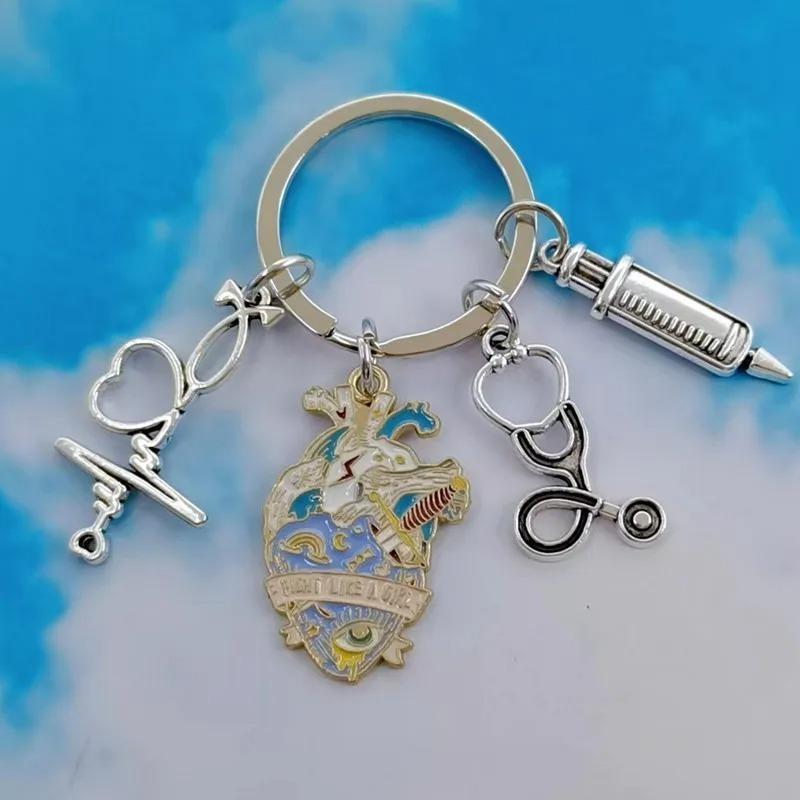 Klíčenka s přívěskem Alloy Heart Lung Lékařská anatomická klíčenka Řetízek na tašku lékaře/sestry Šperky Dárky Dekorace