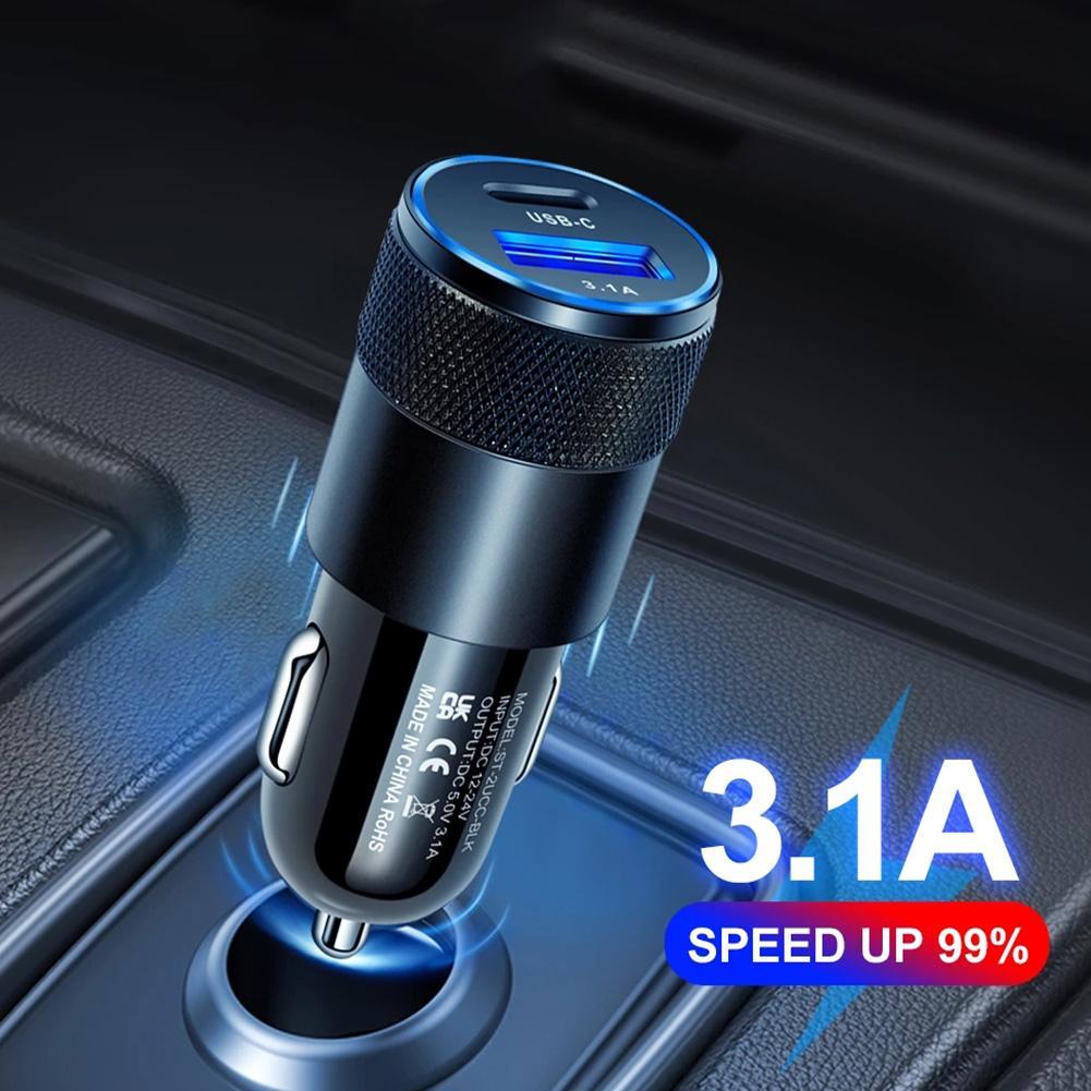 USB Quick Car Charger 12W 3.1A Type C PD Fast Charging Phone Car Adapter for Iphone 13 12 11 Pro Max Honor M4J1
