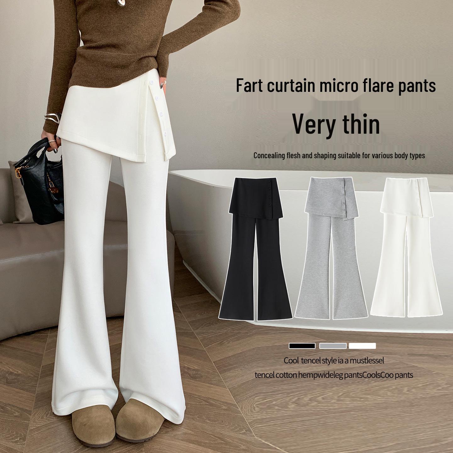 

Women s High Waist Micro-Flare Pants: 2026 Spring Slimming Style with Fake Two-Piece Butt Cover 2XL