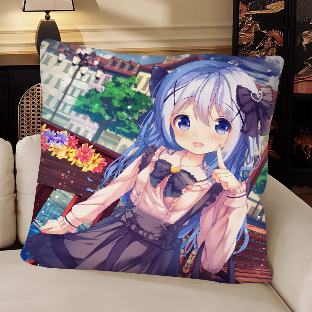 Anime Kafuu Chino Pillow Case Fashion Square Pillowcase Bedroom Sofa Room Ins Decoration Leisure