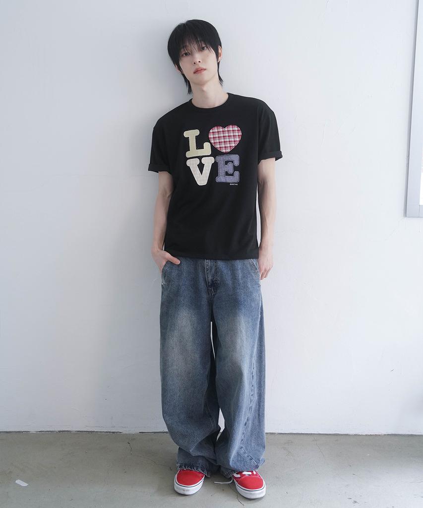 Mimdeowodeulobeu Hello World Patchwork Love T-Shirt_Black