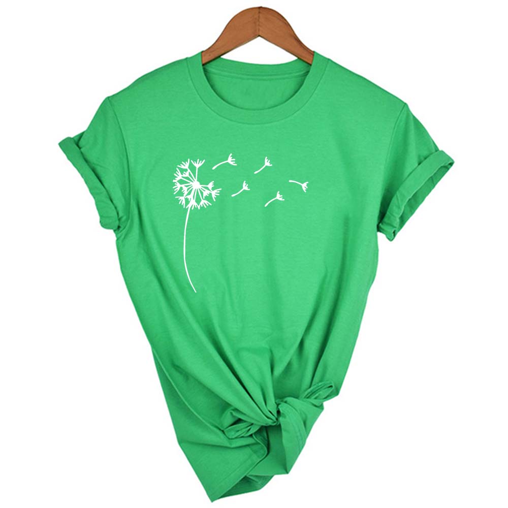 Wildflower Dandelion Print Women T Shirt O Neck Short Sleeve Cotton Tshirt Casual Summer Female Girl