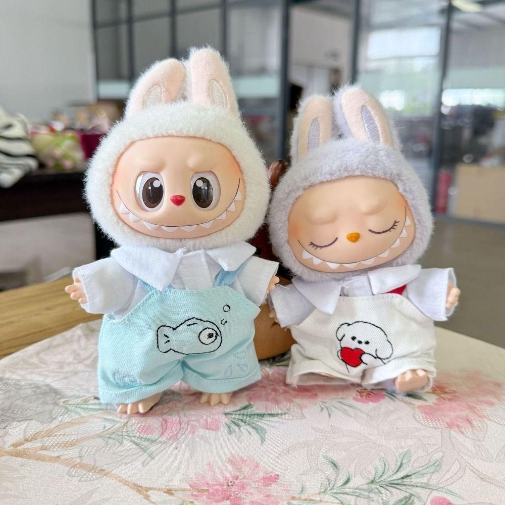 Handmade Sitting Labubu Time Cloth 17cm Plush Dolls Clothes  Kids Girls Toys