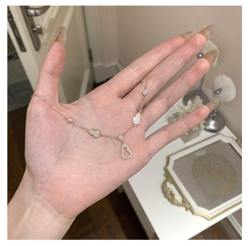 Damen S925 Sterlingsilber Kürbis Halskette mit Voll-Diamant, Leichter Luxus High-End INS Stil Schlüsselbeinkette