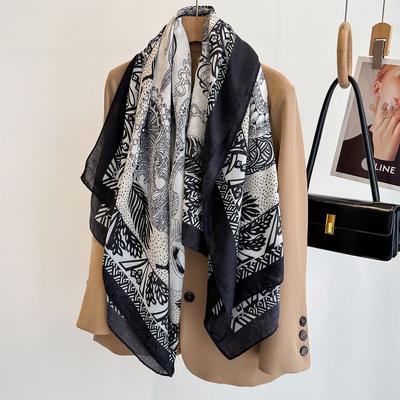 130*130Cm Beach Wraps Large Shawl Women Summer Chain Printed Square Scarf Luxury Mitation Silk Scarves Bandanas Elegant Hijab