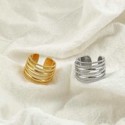 Elegante Anello Geometrico Multi-Strato Metallico per Dito Indice da Donna