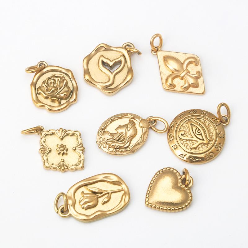 18K Gold-Plated Heart & Mermaid Flower Pendant Necklace, Stainless Steel, DIY Jewelry Accents