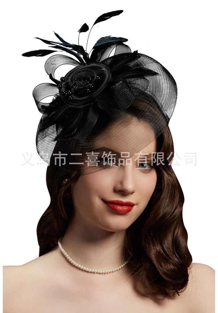 New popular mesh top hat European and American bride feather head flower mesh hair accessories horse racing festival top hat headdress