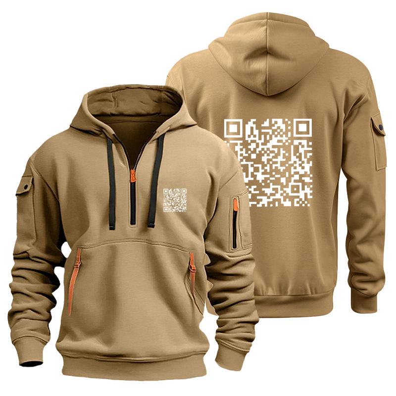 Trendsetting QR Code Hoodie: Plus Velvet Men's Sweatshirt Jacket