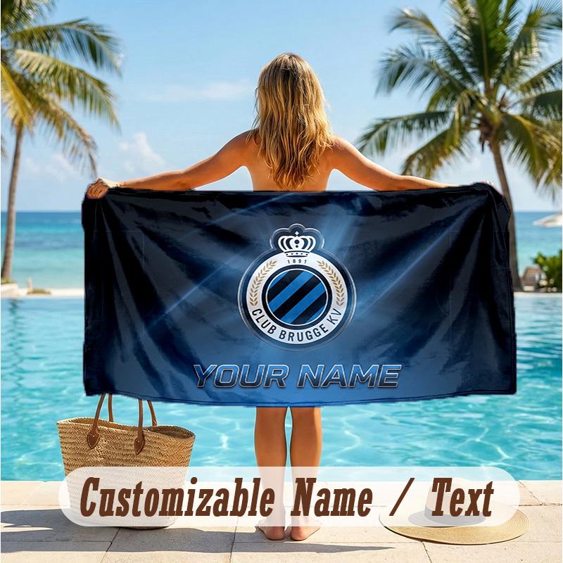 Custom Text Beach Towel, Soft Absorbent Swimming Multi-use TowelClub Brugge FC