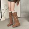 Retro Hollow Short Boots Breathable Round Head High Boots Women's Autumn and Summer Fashion Design Temperament Net Boots Fashion Boots