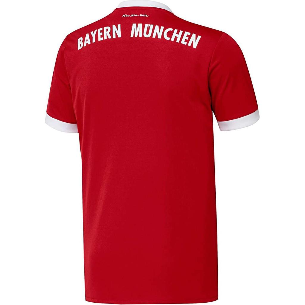 Adidas Bayern Munich 17-18 Home Game Replica Striped Round Neck Straight Cut Short Sleeve Soccer Jersey Men Tops Red AZ7961