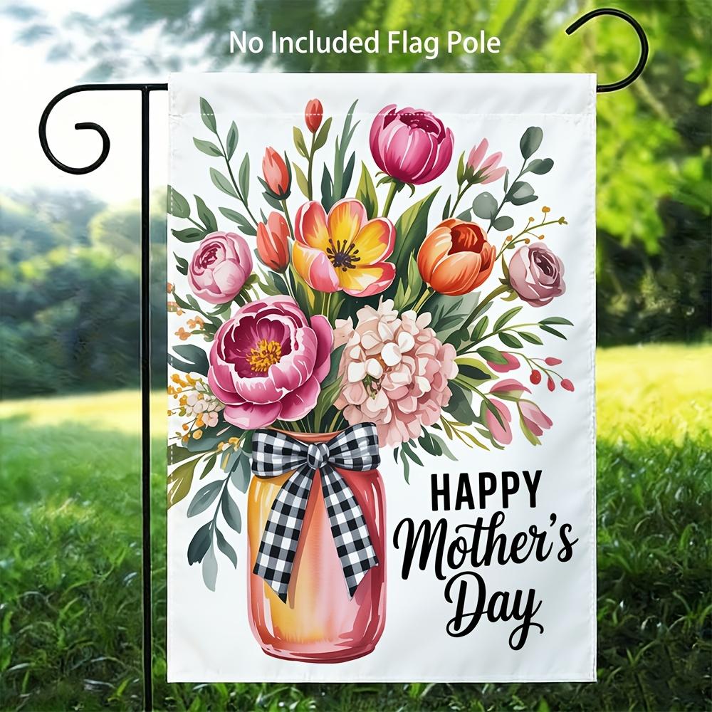 2D Flat Garden Flag - Mother's Day Floral Vase Design Outdoor Yard Flag, Holiday Yard House Decoration, Farmhouse Home Decor - All-Season Garden Ornam