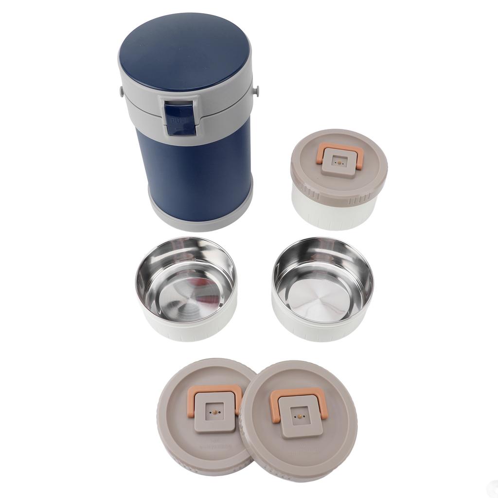 Insulated Food Jar 2L 3 Tier Microwave Safe 304 Stainless Steel Vacuum Lunch Box with Shoulder Strap for School