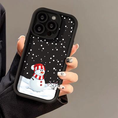 Merry Christmas Cartoon Cute Snowman Silicone Phone Case For iPhone 16 15 14 13 12 11 Pro Max XS Max X XR Cover 8 7 Plus Shockproof Bumper Back Cover