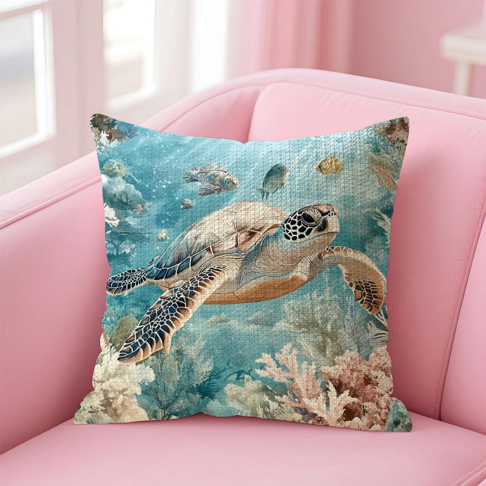 Sea Turtle Fashion Cushion Cover Natural Linen Pillow Case DoubleSided Print Decorative Sofa Pillowcase Home Decor Gift