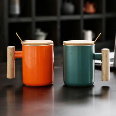 Keramiktasse 400ml Kaffeetasse Ungewöhnliche TeetasseHolzgriff Bunte Glasur Personalisierbares Geschenk Weihnachtstassen Trinkgeschirr Tassen
