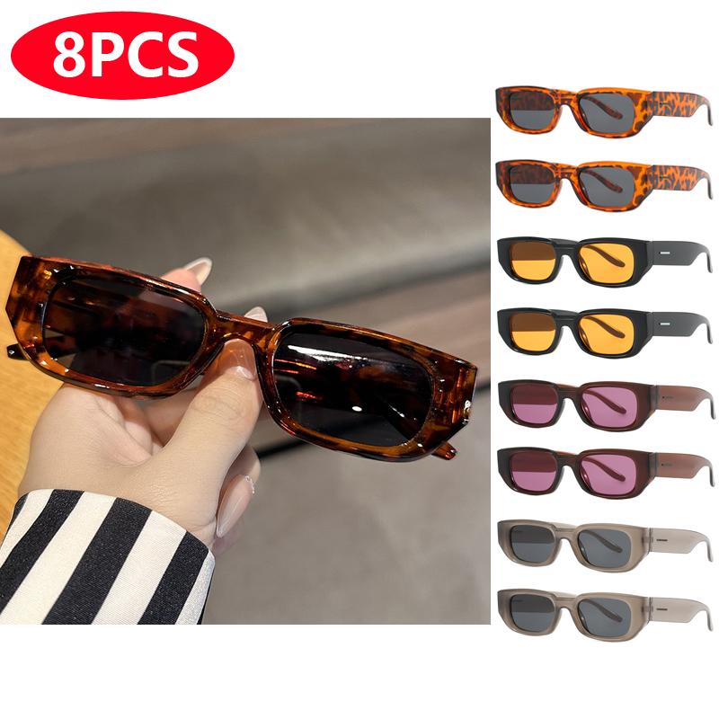 8pcs Retro UV400 Sunglasses for Women Men Fashion Rectangular Sun Glasses INS Style Unisex Eyewear Sets UV Protection