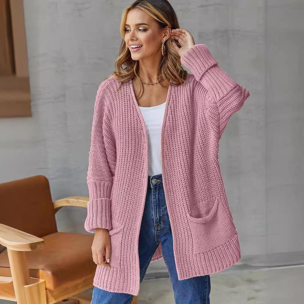 Damen Strickjacke mit lockerem Strickmuster - Mittellang Übergröße, Lässiger Herbst-/Winterpullover