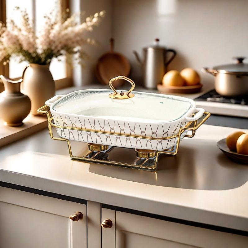 

Многофункциональная керамическая кастрюля с волнистым узором и железной подставкой, кастрюля для супа с двумя ручками и блюдо для рыбы