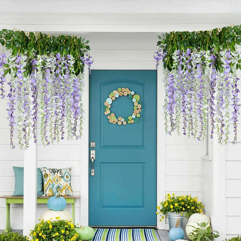 Wedding Decor Ceiling Decoration Vine Artificial Silk Fake Flower Garland Vine Wisteria Leaf Hanging Simulation Wisteria Flowers