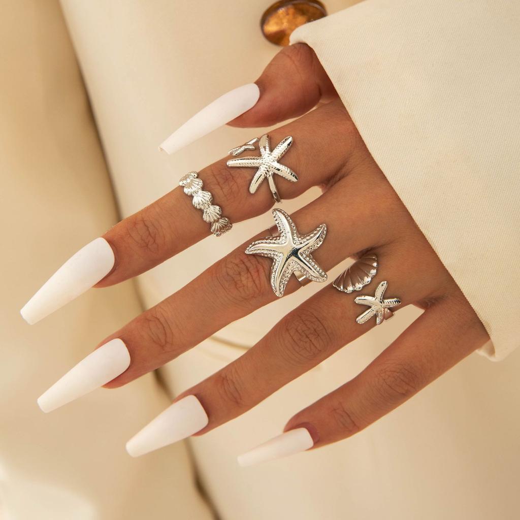 Bohemian Starfish Ring Set, Geometric Hollow Sun Flower Ring Ring for Women