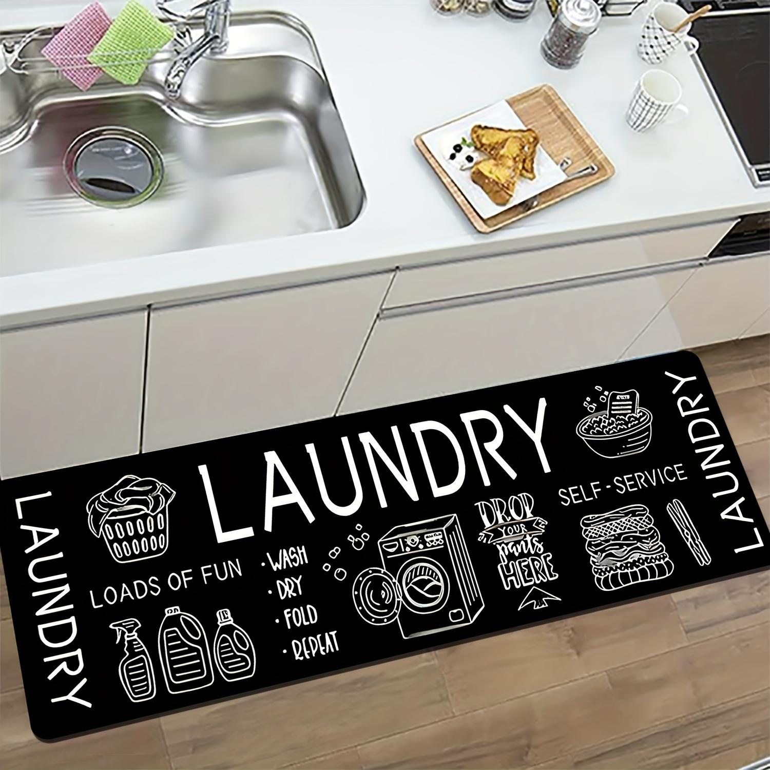 

Black & White Text Pattern Laundry Room Rug - Soft Washable Non-Slip Kitchen Runner for Farmhouse Decor & Home Floor Carpet 40x60cm