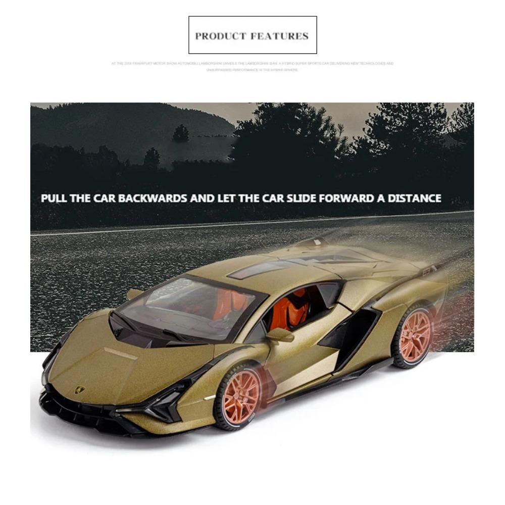 1/24 Lambor Sian FKP37 Legierung Druckguss Sport Auto Spielzeug Modell Simulation Heckflügel Lift Pull Back Modell Ornament Junge Geschenk Sammlung