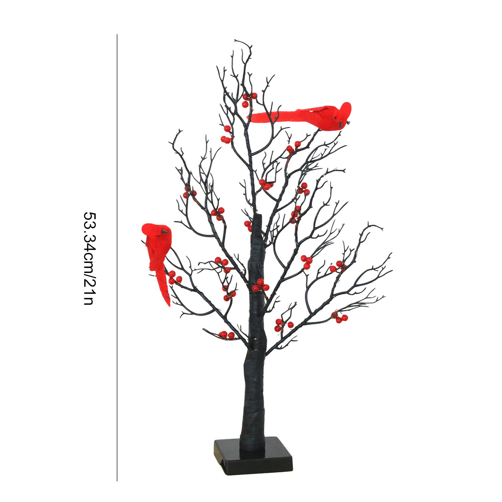 

Vintage Glowing Tree with Cardinals Artificial Birch Lighting With Red Berry & Bird Parrots Battery Operated Tabletop Tree Lamp Battery Powered