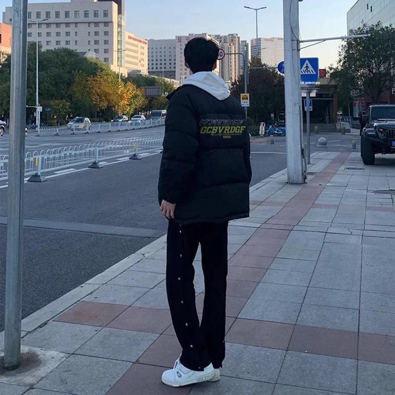 Guochao Unisex Amerikanischer Stil Dicke Warme Daunenjacke - Herbst Winter Buchstabenprint Baumwollmantel
