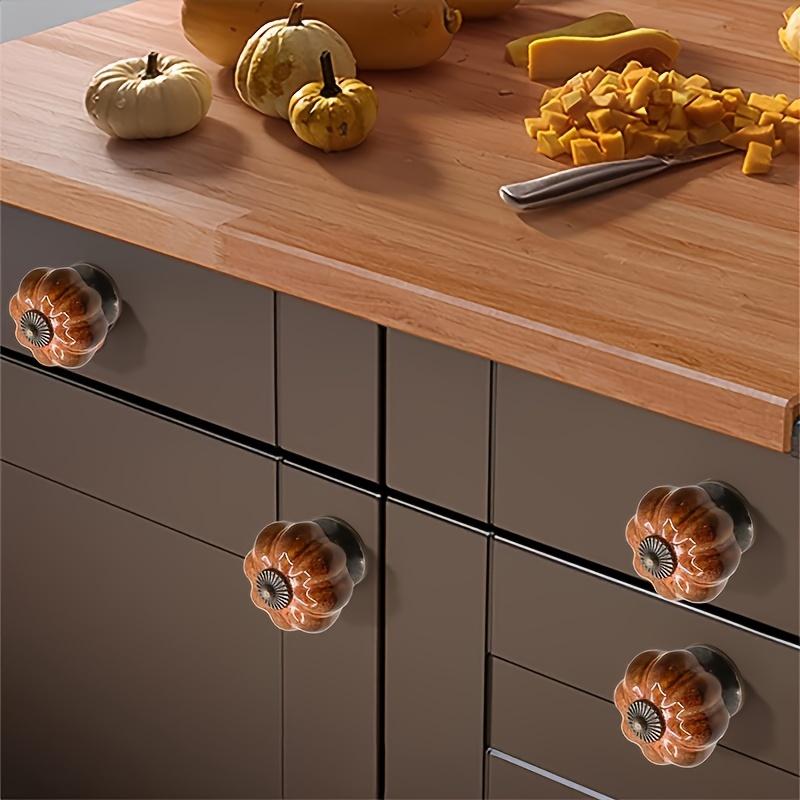 4 Stück Vintage-Kürbis-Schrankknöpfe aus Keramik für Küche, Schrank, Badezimmer, Kommode, Kleiderschrank, Leopardenorange