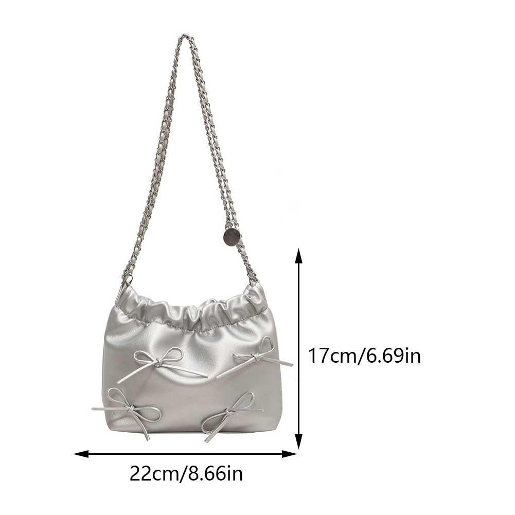 Women Pleated Crossbody Bag Large Capacity PU Bow Shoulder Bag Simple Messenger Bag Solid Color Hasp Closure for Party Vacation