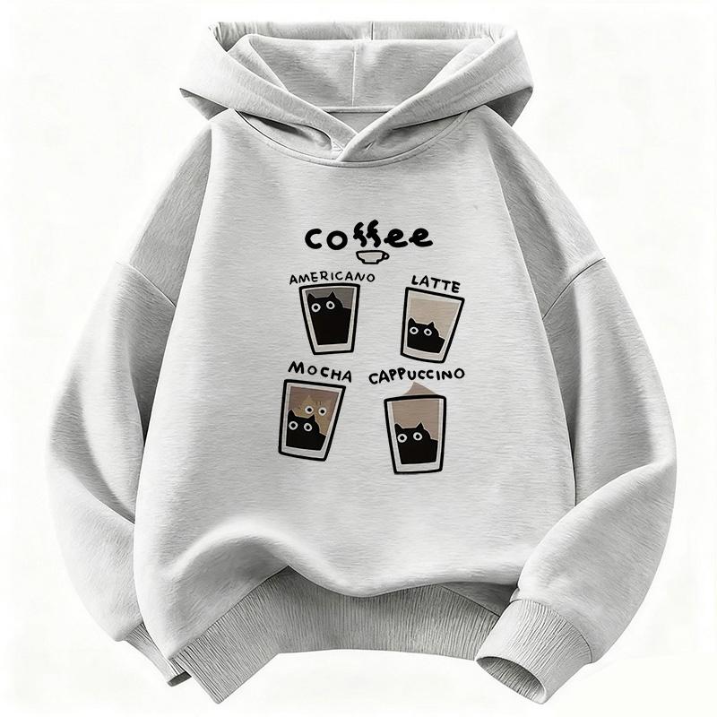 Jungen Mädchen Mode Kaffee Katze Grafik Hoodie Kinder Katze Kinder Sweatshirt Kapuzenpullover Freizeit Kapuzenpullover