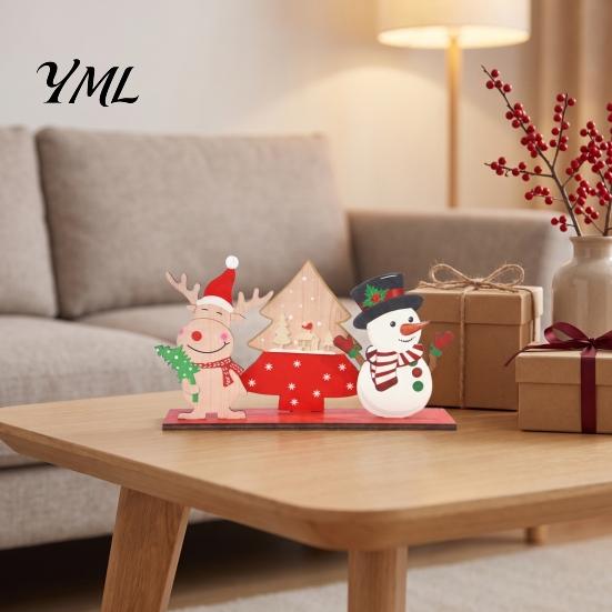 Miniature Elk Holiday Ornaments Wooden Christmas Ornaments, Tabletop Decoration with Santa Claus Snowman Desktop Decorations Designs for Home