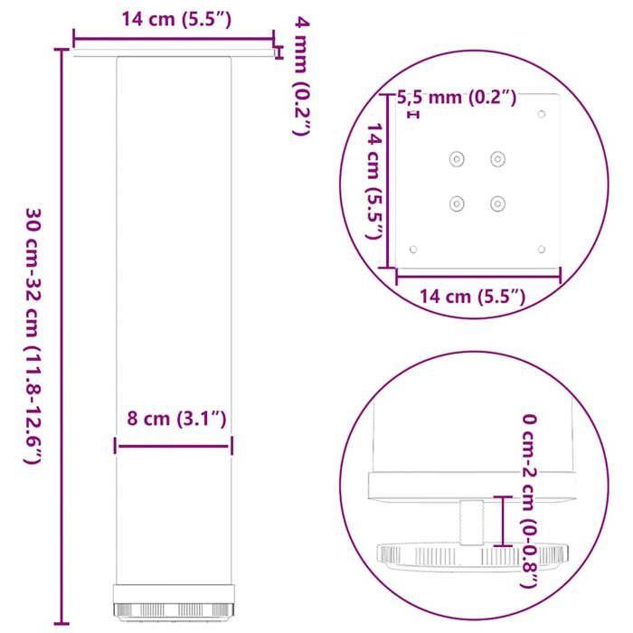 VidaXL Coffee Table Legs 4 Pieces Natural Steel 30-32 Cm Steel 4012463