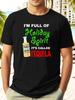 "I'm Full of Holiday Spirit" Fashion Print Summer T-shirt - Casual Crew Neck