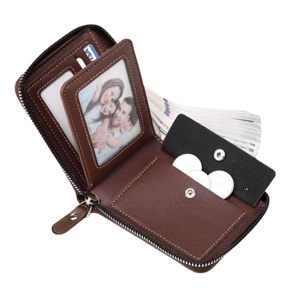 Korean Style Men's Retro Short Wallet - Patchwork Card Holder with Zippered Coin Purse and Driver's License Document Bag.