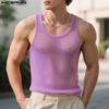 INCERUN Summer Men's Hollow Out Sleeveless Sheer Mesh Tank Tops