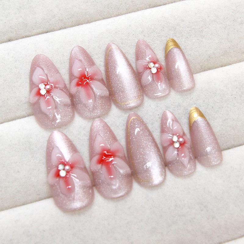 Three-dimensional carved cat's eye line French flash simple and gentle wearing armor removable piece drill 24 pieces