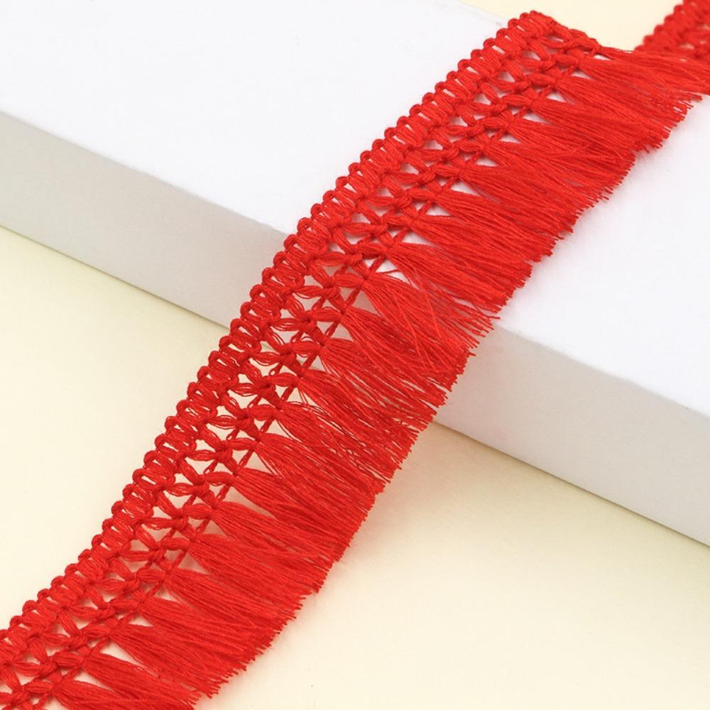

25m Length 4cm Width Cotton Lace Fabric Trim Cross Hollow Out DIY Craft Tassel Trim Clothing Decor Fringe Trimming Ribbon Length 25m червоний